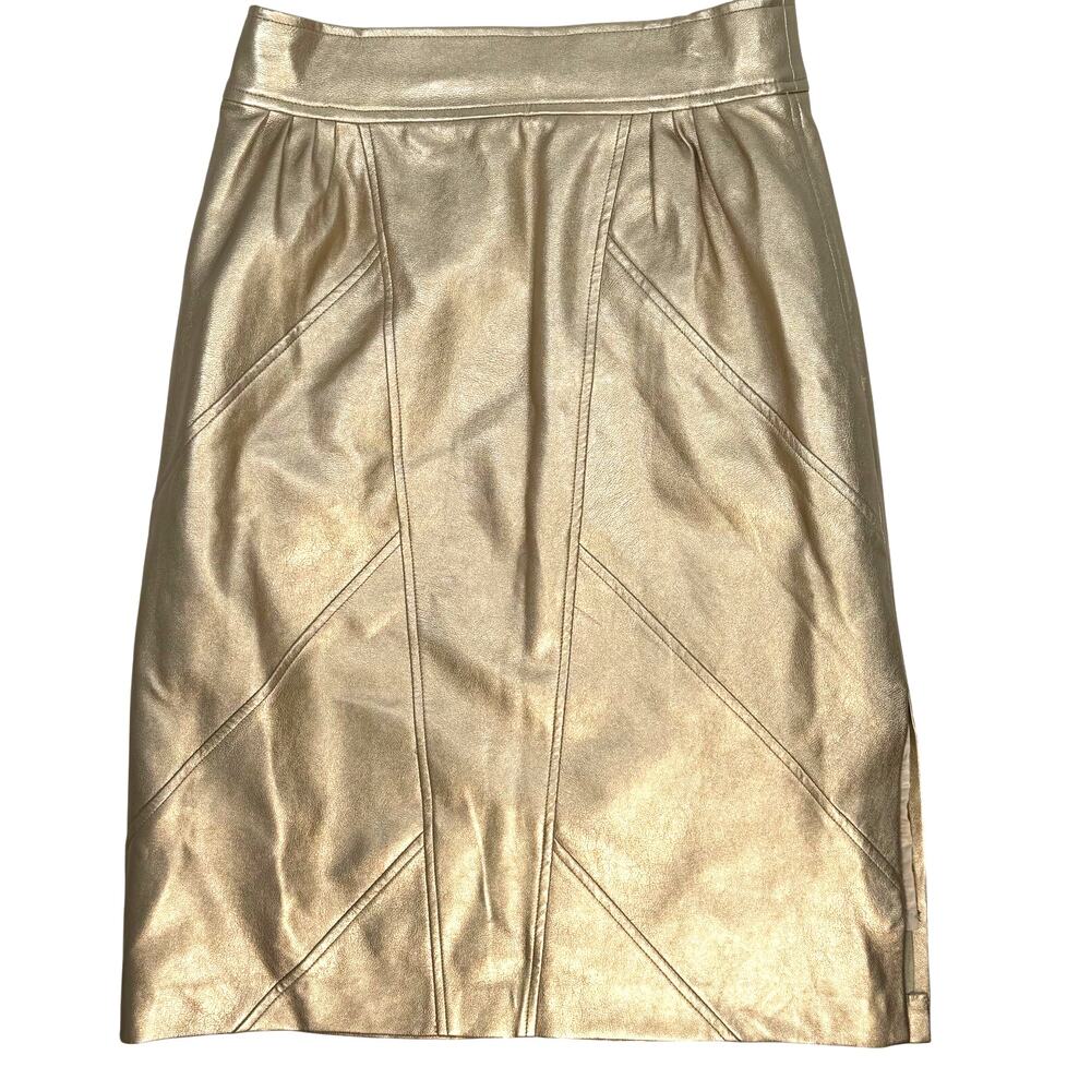Metallic Gold Faux Leather Pencil Skirt Vegan FRNCH Paris Women's Small